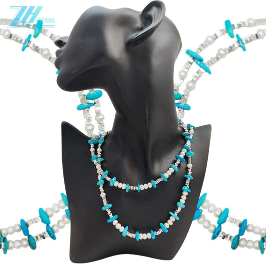 Natural Turquoise Premium Women's Necklace Bracelet With Delicate S925 Silver And Natural Pearl Beauty Jewelry Gifts For Women