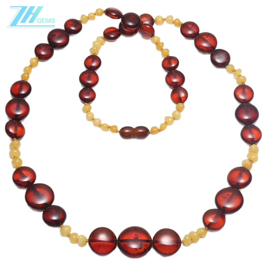 Amber With Red Plated Sterling Silver Burgundy Free-shape Brown Necklace Modern Amber Jewellery Set Gift For Women Necklace