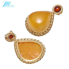 Natural Amber Yellow Colorbaltic Optimized Chanterelle Beeswax Pendant Sterling Silver Gold Setting 18.4g As Gift