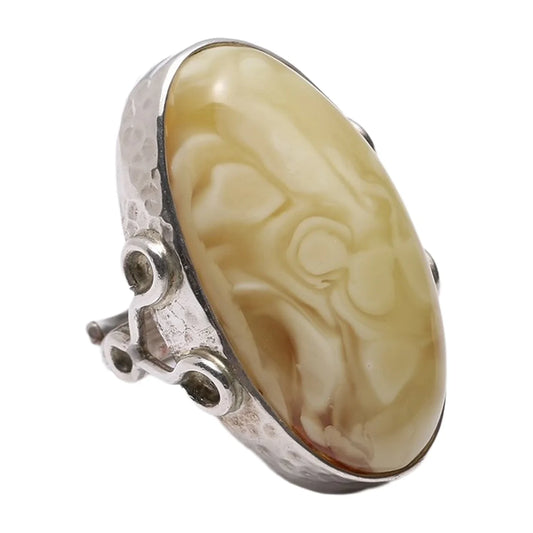 Baltic White Amber Gemstone Handmade 925 Sterling Silver Ring Ring Stamped Amber Ring Making Gift For Her