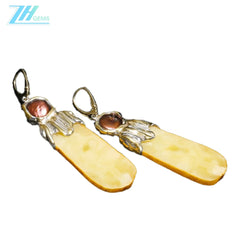 White Amber Earrings Big Stones Earrings Genuine White Baltic Amber Handmade Jewelry