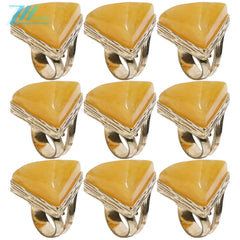 Baltic Lithuanian Amber Ring Lemon And White Marbled Adjustable Size 925 Sterling Silver Triangle Shape