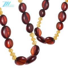 Amber With Red Plated Sterling Silver Burgundy Free-shape Brown Necklace Modern Amber Jewellery Set Gift For Women Necklace
