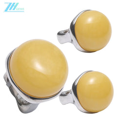 Amber Ring Yellow Color 28.5g Energy Silver With Natural Amber Beads Summer Gift Choice For Family Lover Girlfriend