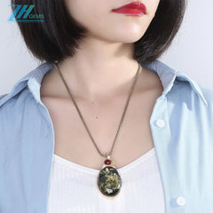 Natural Amber Rectangle Black Green Color Baltic Optimized Pendant Beautiful Genuine Yellow Square Baltic Amber Necklace