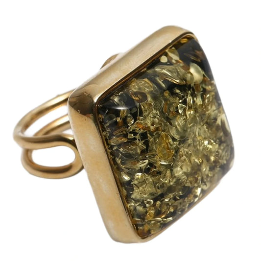 Natural Elegant Green Baltic Amber Ring Gift For Her Stone Ring Summer Woman Gift Sterling Silver Ring