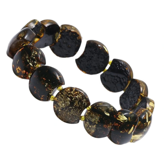 Black And Amber Beaded Bracelet Baltic Amber Bracelet 925 Sterling Silver Gemstone Bracelet Handmade Crystal