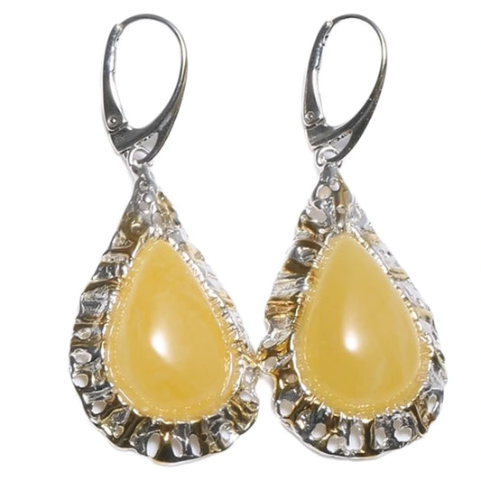 Baltic Amber Earrings Classic Drop Shape Gemstone Elegance Earrings Gift For Wife Girlfriend Sister Mom With Stunning Silver