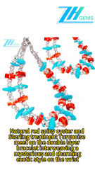 Natural Red Spiny Oyster And Sterling Treatment Turquoise Meet On The Double Layer Bracelet Interweaving A Mysterious