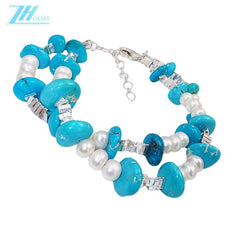 Popular Natural Turquoise Pearl With S925 Silver Authentic Bracelet High Jewelry Designer Custom1