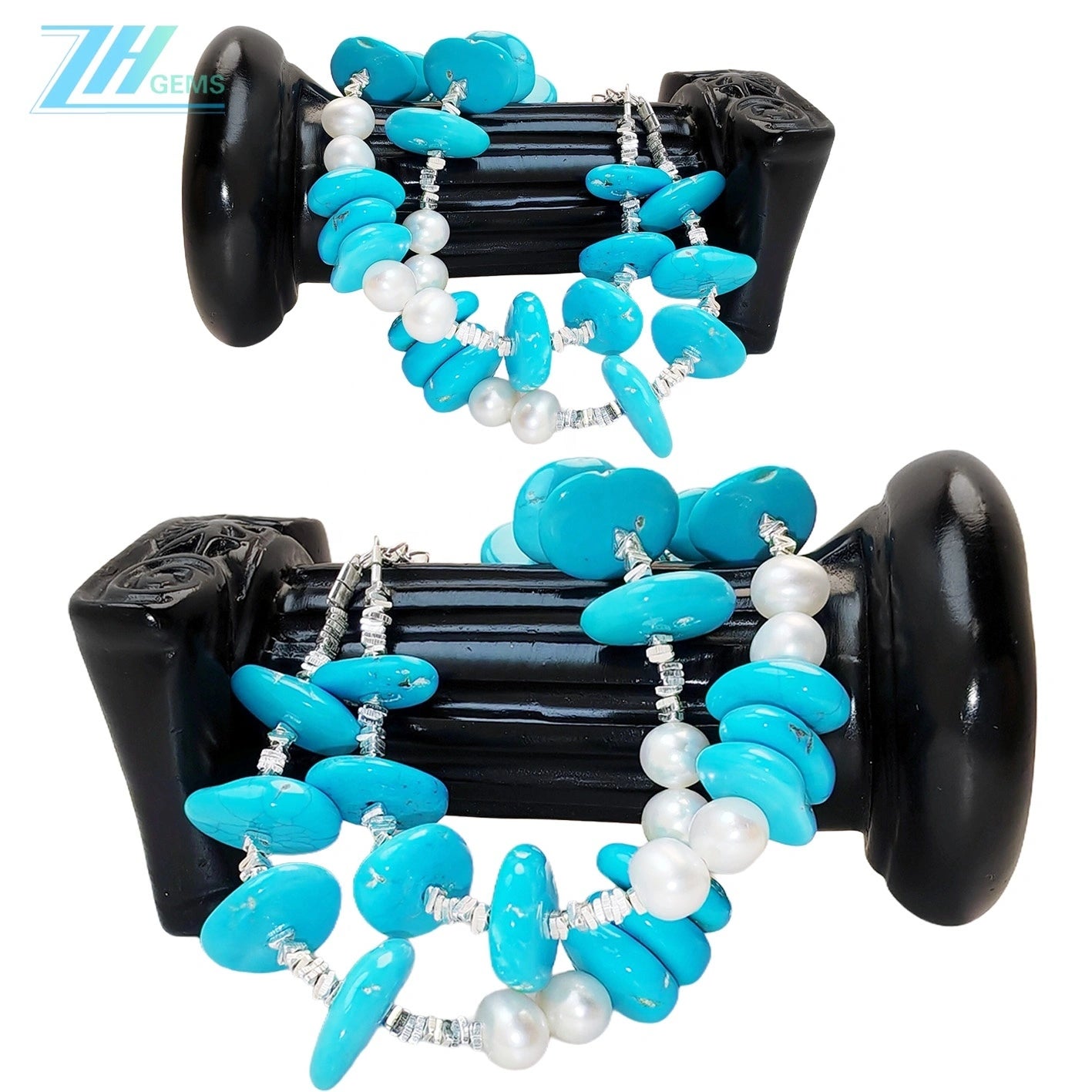 Goddess's Double Layer Natural Turquoise Bracelet For Women Delicate Natural Pearl & Turquoise Beautiful Silver Jewelry