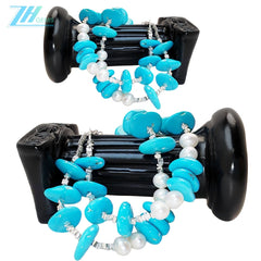 Goddess's Double Layer Natural Turquoise Bracelet For Women Delicate Natural Pearl & Turquoise Beautiful Silver Jewelry