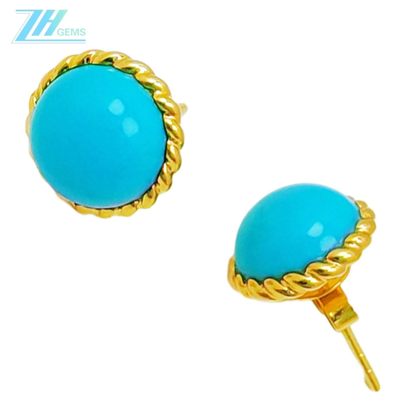 14k Gold Natural Sterling Treatment Turquoise Round Earrings Sleeping Beauty Mine Jewelry Female Custom As Gift