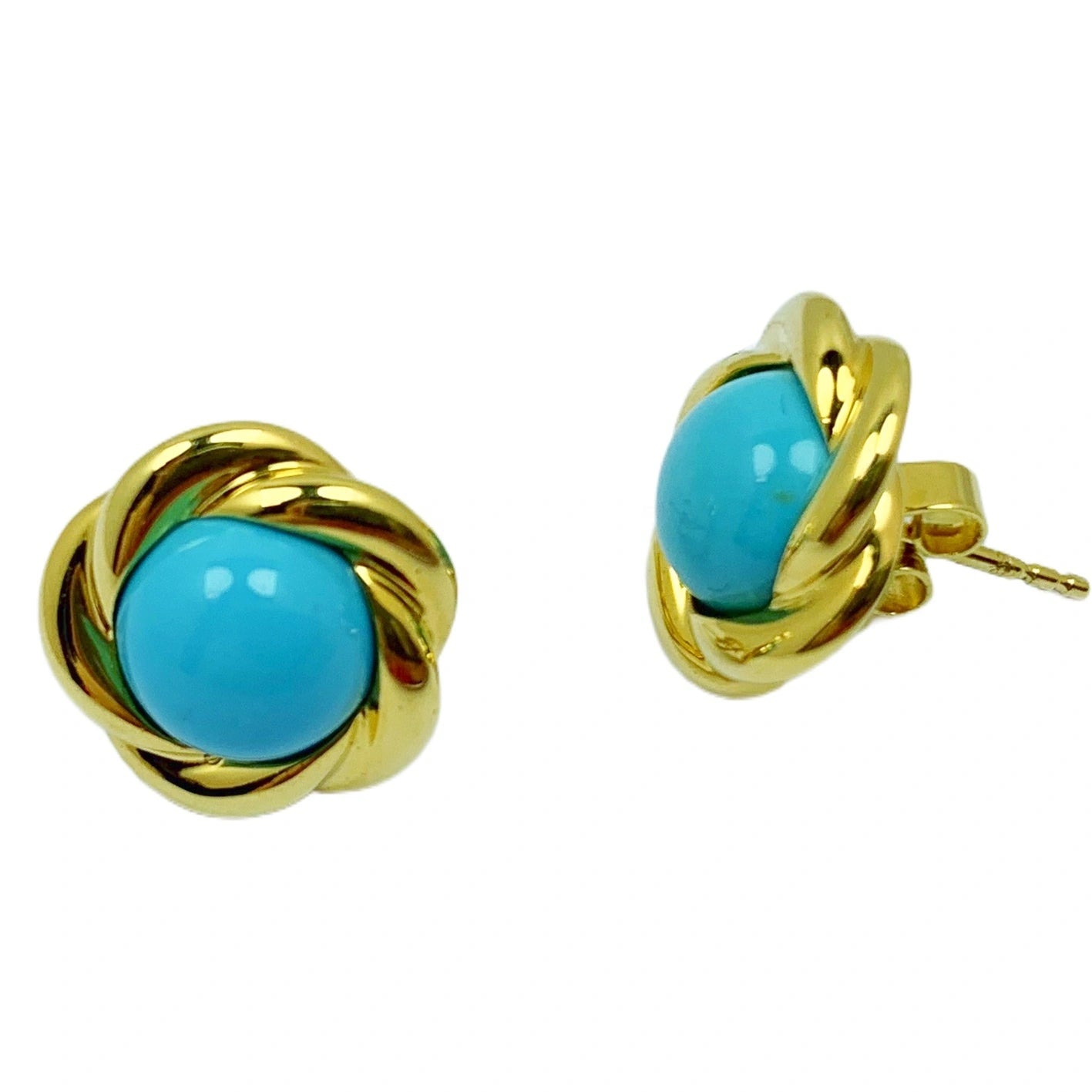 18k Gold Natural Electrolytic Turquoise Round Earrings Sleeping Beauty Mine Exquisite Jewelry Female Earrings As Gift Summer