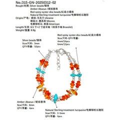 Natural Orange Spiny Oyster Amber And Turquoise Meet On The S925 Silver Double Layer Bracelet Weaving A Unique