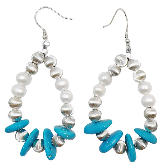 Winter Earrings Turquoise Holiday Gift S925 Silver And Natural Pearl Turquoise Beautiful Goddess Jewelry Natural Earrings