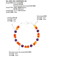 This S925 Silver Bracelet Strings Amethyst And Red Spiny Oyster The Unique Combination Is Mysterious And Charming