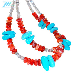 Beautiful Natural Winter Turquoise Women's Bracelet Natural Rare Red Spiny Oyster & Turquoise Beautiful Silver