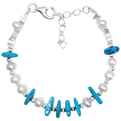S925 Silver & Natural Turquoise With Pearls High Quality Understated Luxury Niche Style Multi Stone Beaded Bracelet Hot Sellers
