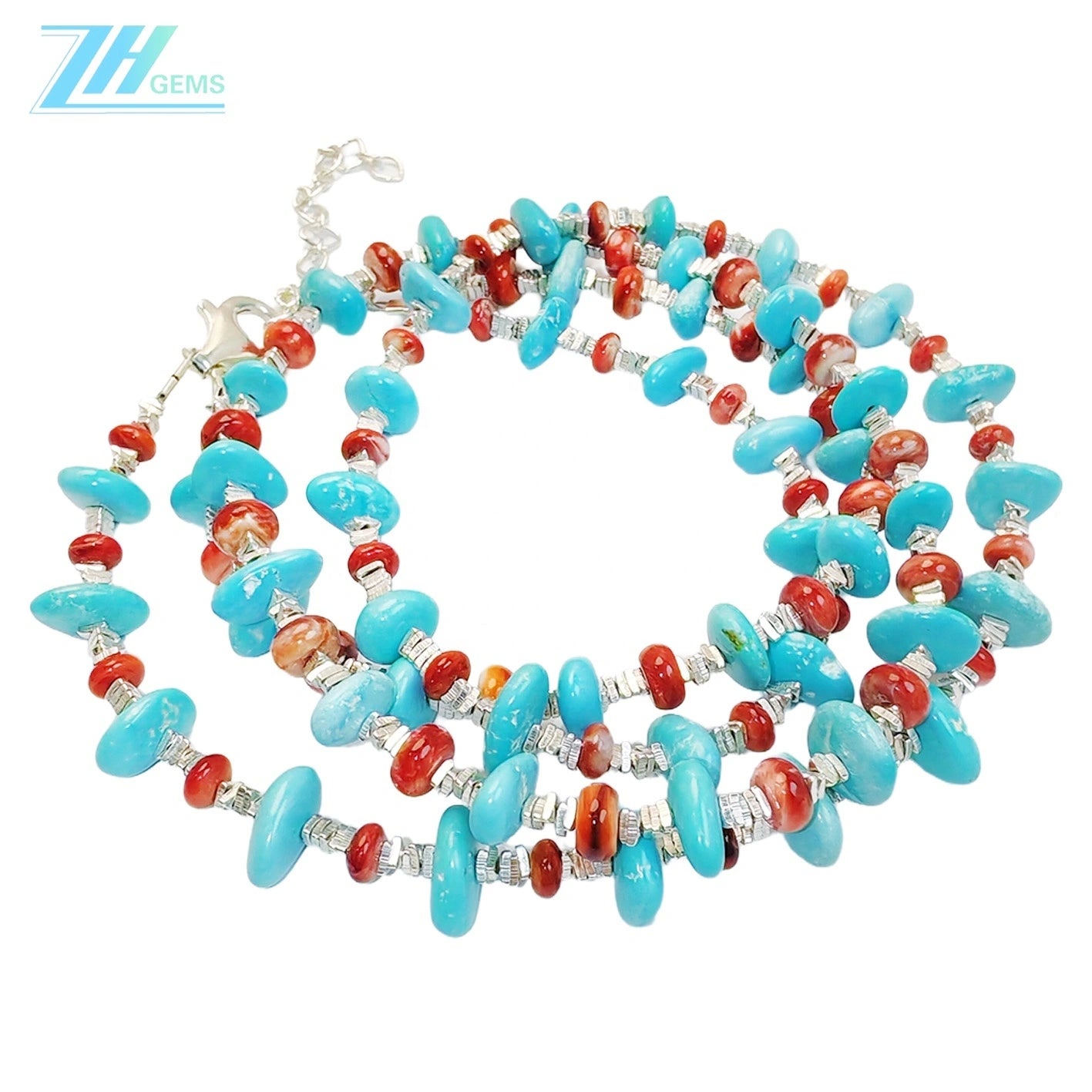Warm Double Layer Turquoise Red Spiny Oyster S925 Silver Necklace Goddess Necklace Natural Turquoise Christmas