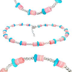 Delicate Handmade Necklace With Natural Pink Opal And Turquoise Winter Fine Jewelry Jewelry Original Design