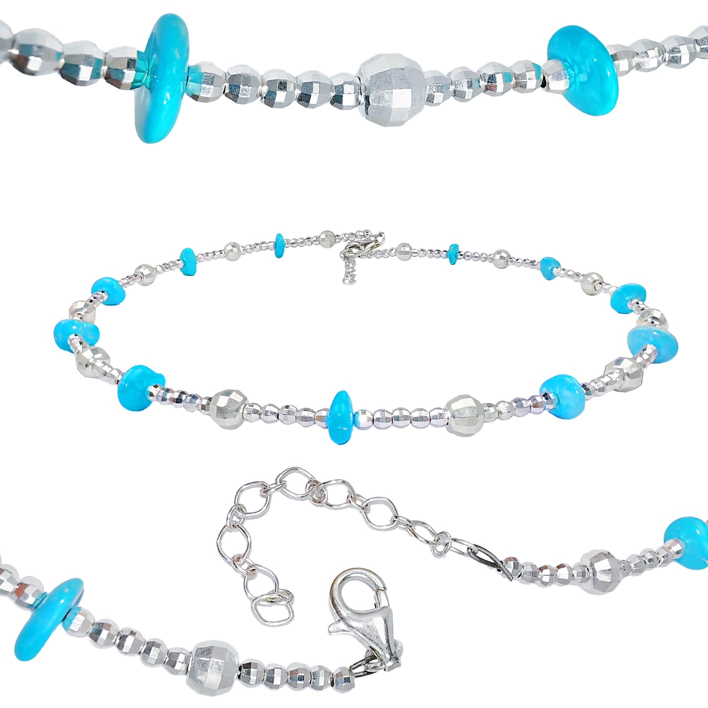 Silver Bead Collar The Perfect Combination Of Natural Turquoise And Silver Is The Best Choice For Family