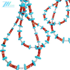 Double Natural Red Spiny Oyster Turquoise Premium Women's Necklace Necklace With Delicate S925 Silver And Natural