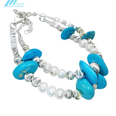 Double Layer Natural Turquoise Bracelet For Women Turquoise Beautiful Silver Jewelry Bracelet Goddess Essential Popular Sale