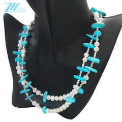 Winter Warm Gift S925 Silver And Natural Turquoise With Pearl High Quality Necklace Hot Selling Triangle Silver Necklace