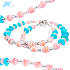 Pink Blue Classic Color Matchway Pink Opal And Natural Turquoise Necklace Jewelry Gift Girlfriend Daughter Most Preferred