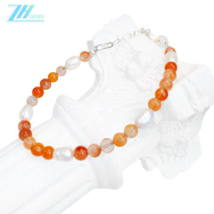 925 Silver Beads Natural Pearl Agate Bracelet Handmade Summer Fashion Jewelry Hot Selling