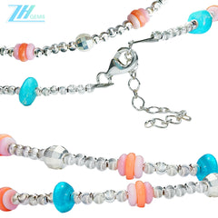 Pink Blue Natural Jewelry Collar Pink Opal Fish And Natural Turquoise Chinese New Year Gifts For Family