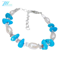 Popular S925 Silver & Natural Turquoise With Pearl High Quality Bracelet Hot Selling Triangle Silver Bracelet
