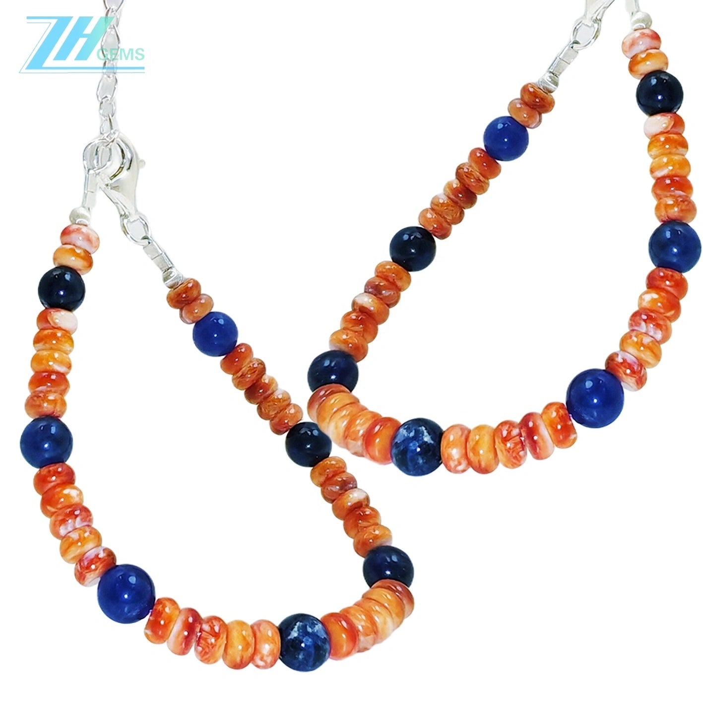 Natural Orange Spiny Oyster And Lapis Lazuli With S925 Silver Authentic Bracelet High Jewelry Designer Custom