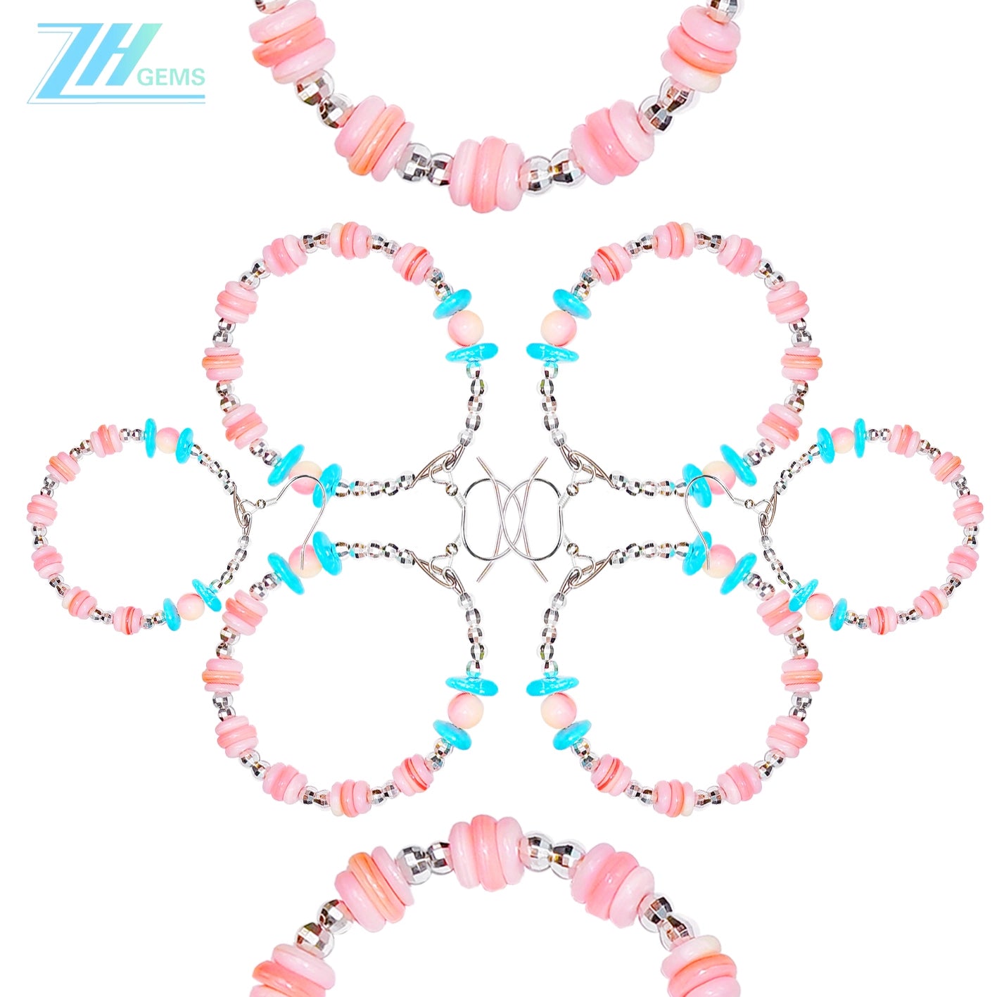 Classic Authentic High Quality Turquoise Earrings With Natural Pink Opal,Jewelry Original Design For Women's Jewelry