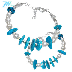 S925 Silver & Natural Turquoise With Pearls High Quality Understated Luxury Niche Style Multi Stone Beaded Bracelet Hot Sellers