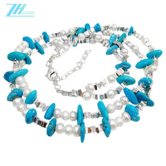 Natural Turquoise Premium Women's Necklace Bracelet With Delicate S925 Silver And Natural Pearl Beauty Jewelry Gifts For Women