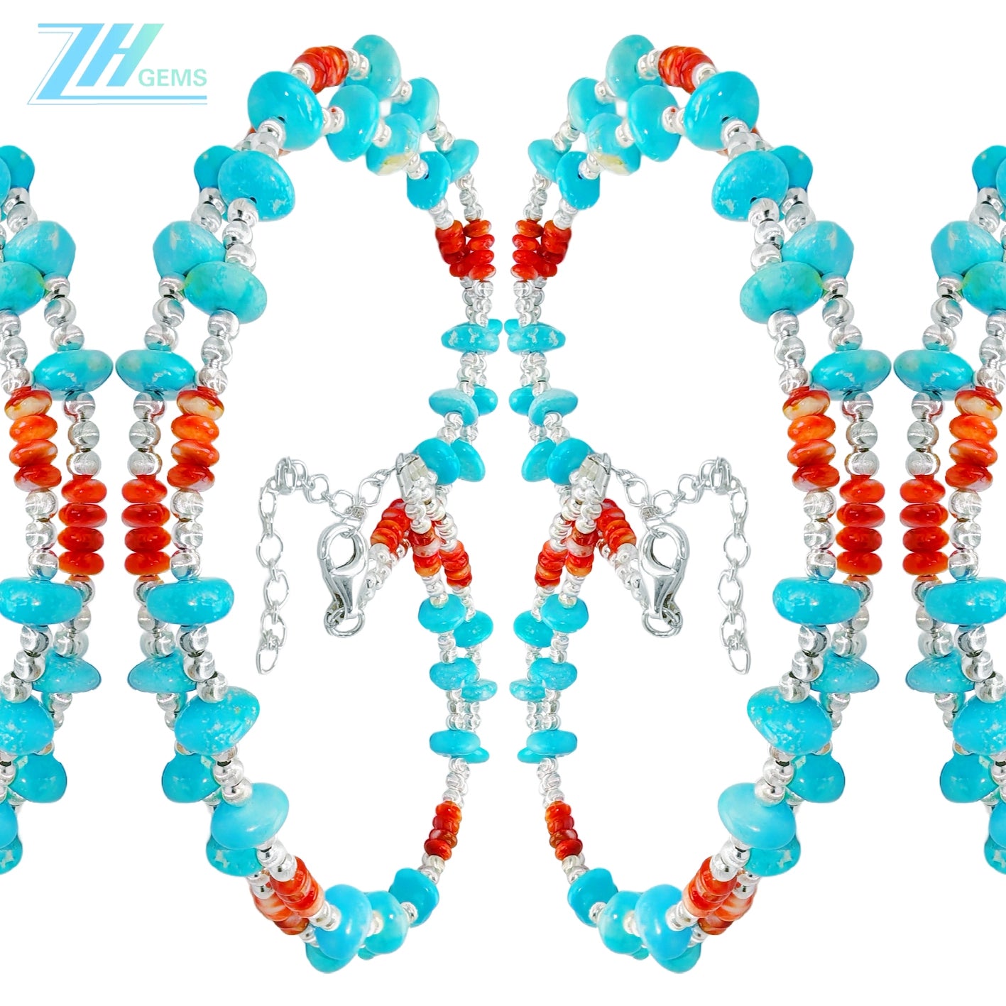 Fine Natural Red Spiny Oyster Turquoise Double Necklace High Quality Turquoise Natural Gemstone Jewelry Popular Models Hot Sale