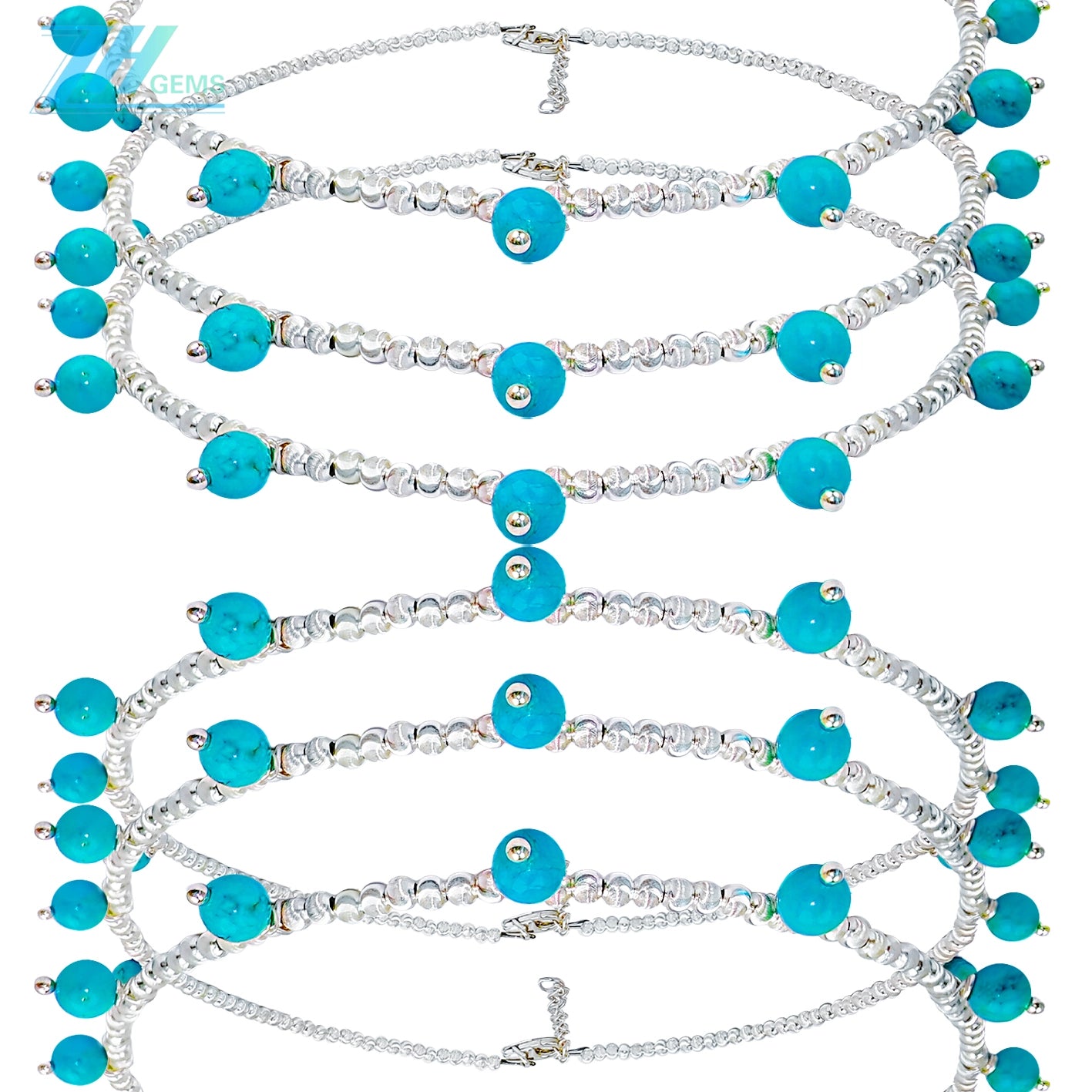 Winter Gift S925 Silver & Natural Turquoise With Silver Beads High Quality Turquoise Necklace Hot Sale