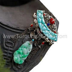 Jade budda and natural Turquoise pendant gemstone jewelry
