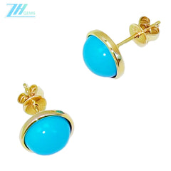 14k Gold Natural Sterling Turquoise Earrings Sleeping Beauty Mine Exquisite Jewelry Female Earrings Round Cab Beauty