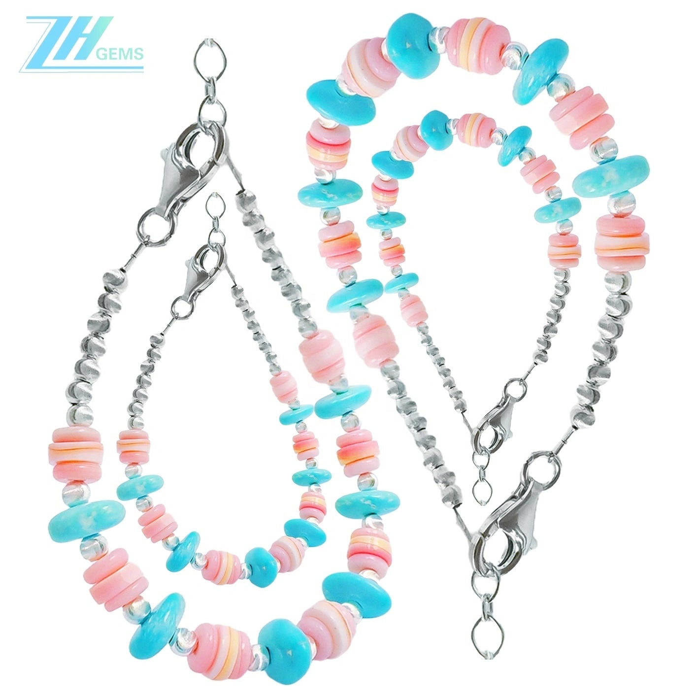 Natural Sterling Treatment Turquoise With Natural Pink Opal Handmade Bracelet Original Design Of Jewelry Exquisite Gift For Her