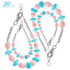 Natural Sterling Treatment Turquoise With Natural Pink Opal Handmade Bracelet Original Design Of Jewelry Exquisite Gift For Her