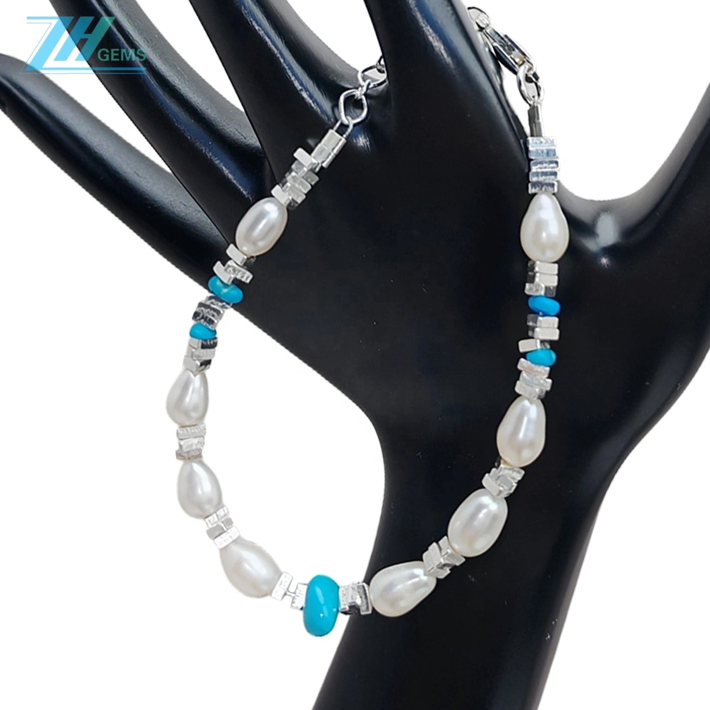 Goddess Natural Turquoise Jewelry S925 Silver With Pearls High Quality Turquoise Simple Original Jewelry Design Pearl Bracelet