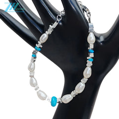 Goddess Natural Turquoise Jewelry S925 Silver With Pearls High Quality Turquoise Simple Original Jewelry Design Pearl Bracelet