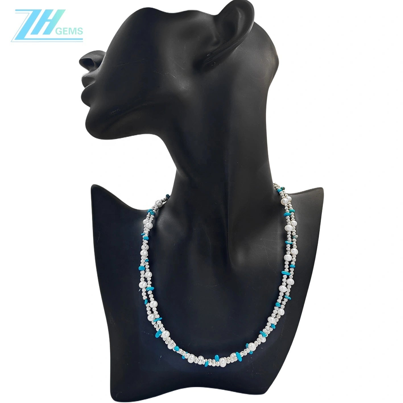 Double Natural Turquoise Women's Necklace With Delicate Beautiful Silver Jewelry Necklace Goddesses Necessary