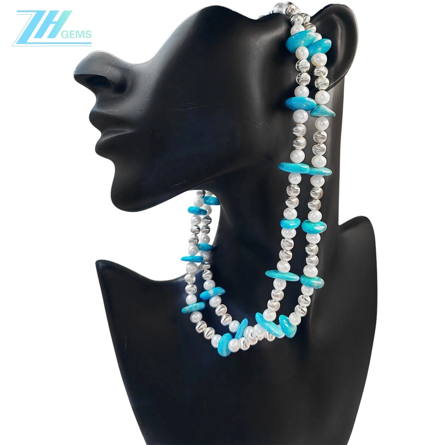 Natural Pearl & Turquoise Premium Women's Double Necklace With Delicate Gemstones Beautiful Jewelry Necklace Winter Gift