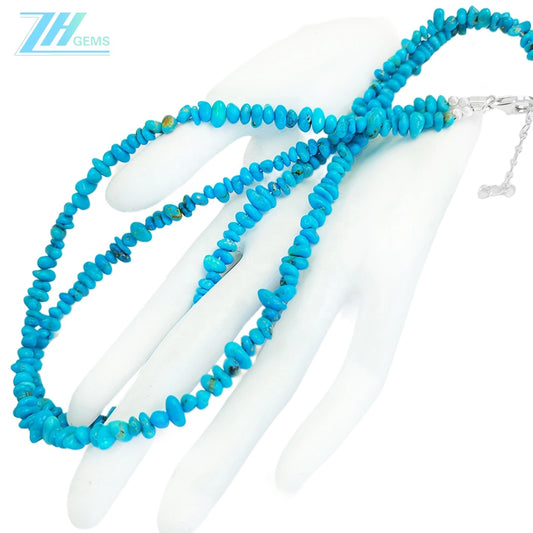 Fashion Sleeping Beauty Mine Natural Sterling Treatment Turquoise Free-shaped S925 Silver Double-layer Necklace