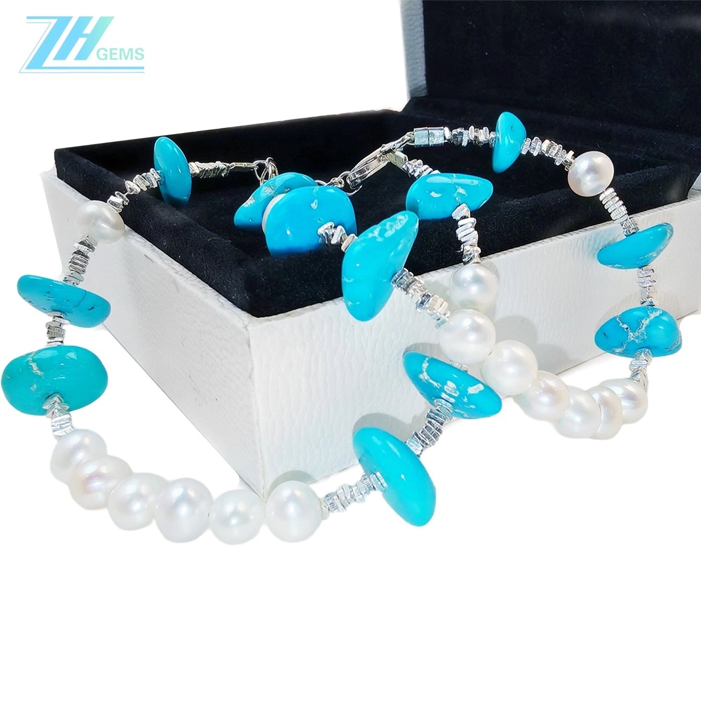 Natural Turquoise Double Layer Bracelet Pearl With S925 Silver Exquisite Bracelet High Jewelry Designer Custom