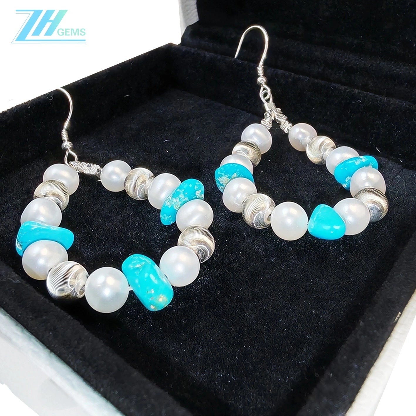 Boutique Earrings Gift S925 Silver & Natural Pearl Turquoise Beautiful Jewelry Natural Jewelry Jewelry Design